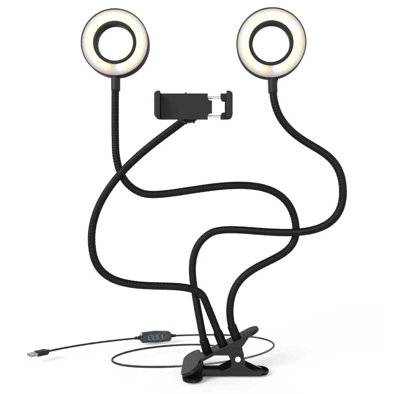 Flexible Studio Twin Ring Light w/ Smartphone holder